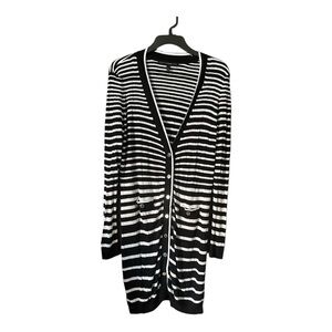 Black and white snap front long lightweight cardigan
